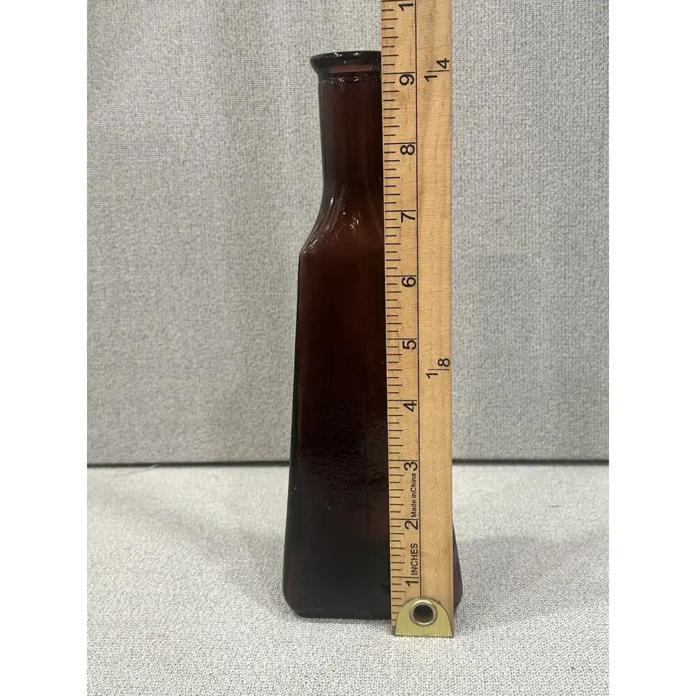 VTG MCM Dark‎ Amethyst Geometric Art Glass Bottle Triangle Shaped Vase 9.5” Tall